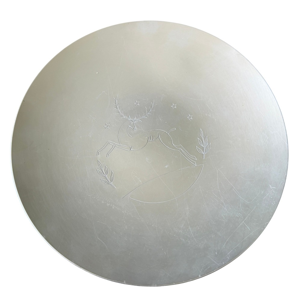 Vintage Kensington Aluminum Round Tray Leaping Stag Deer Art Deco 12 Inch